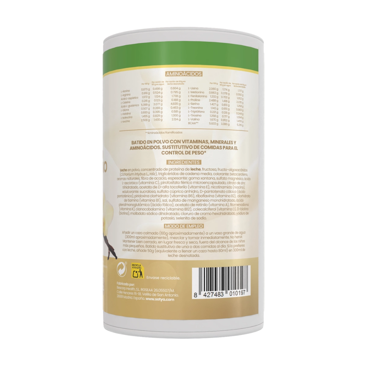 Batido saciante de vainilla 600g Sotya