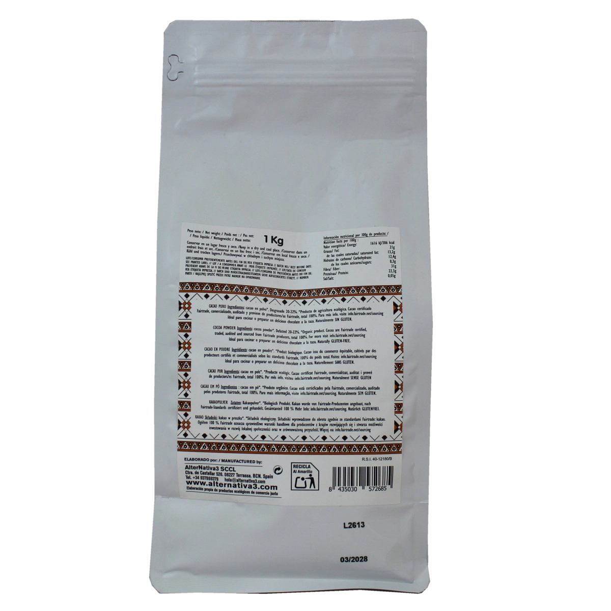 Cacao puro premiun MG.21% bio 1kg Alternativa 3