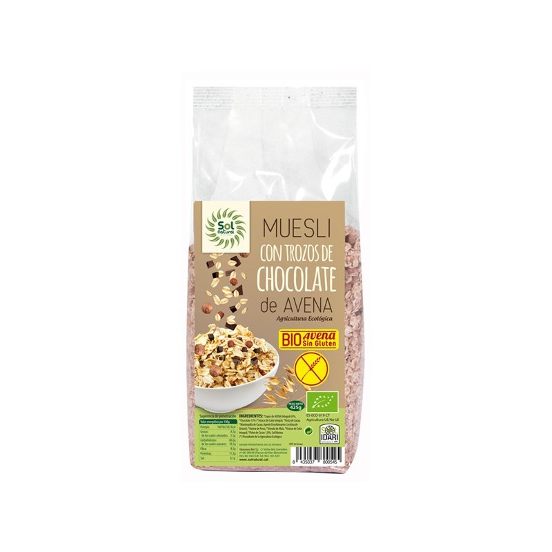 Muesli de avena y chocolate sin gluten bio 425 g Sol Natural