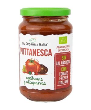 Salsa de tomate puttanesca con olivas y alcaparras Bio 325ml Organica Italia