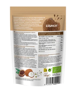 Granola crunchy de Coco con Chocolate y Semillas Bio 140g Sol Natural